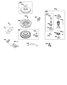 Flywheel, Ignition, And Starter Group Diagram and Parts List for 31R977-0058-B5 200000 - 399999 Briggs and Stratton Engine
